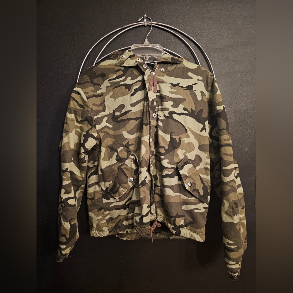 Camouflage Hooded Jacket with Faux Fur Trim